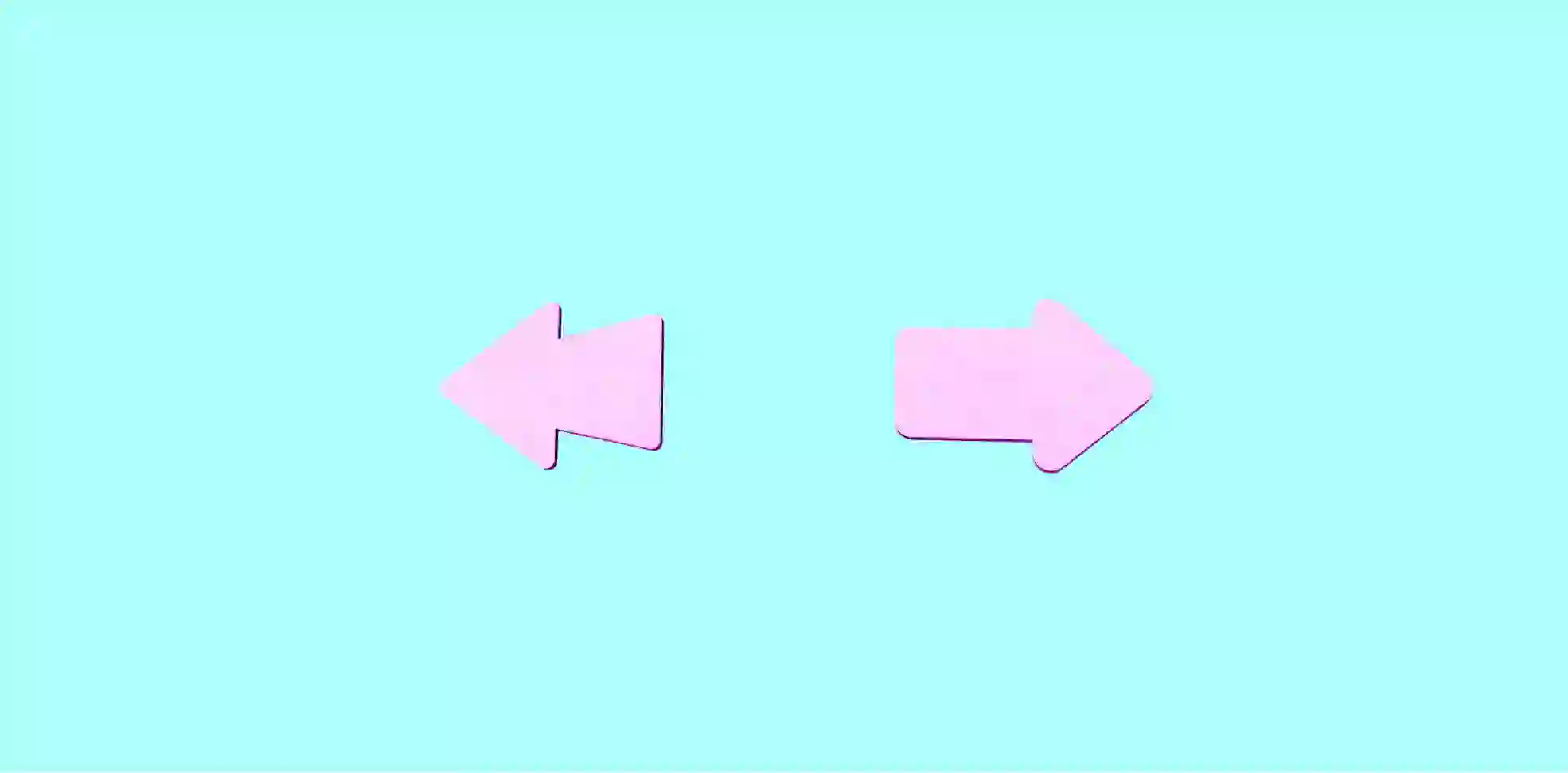 two pink arrows pointing in different directions on aqua background