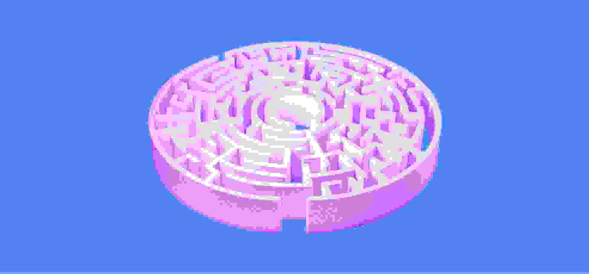 A pink labyrinth on blue background