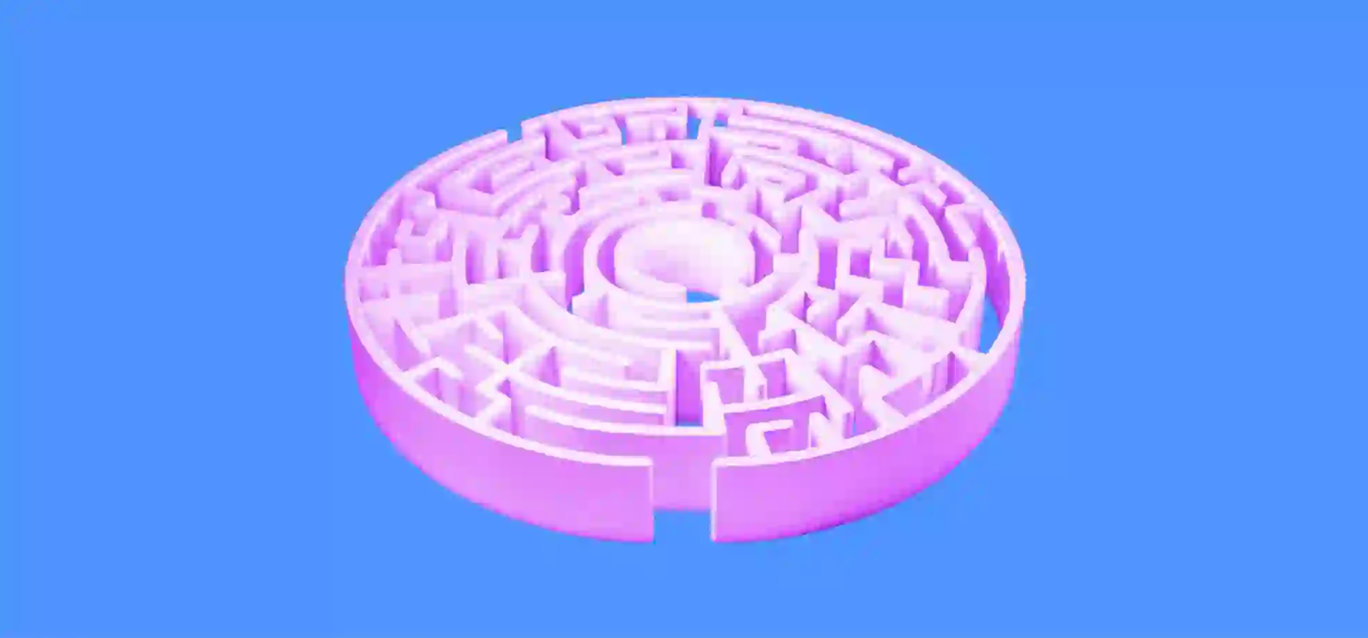 A pink labyrinth on blue background