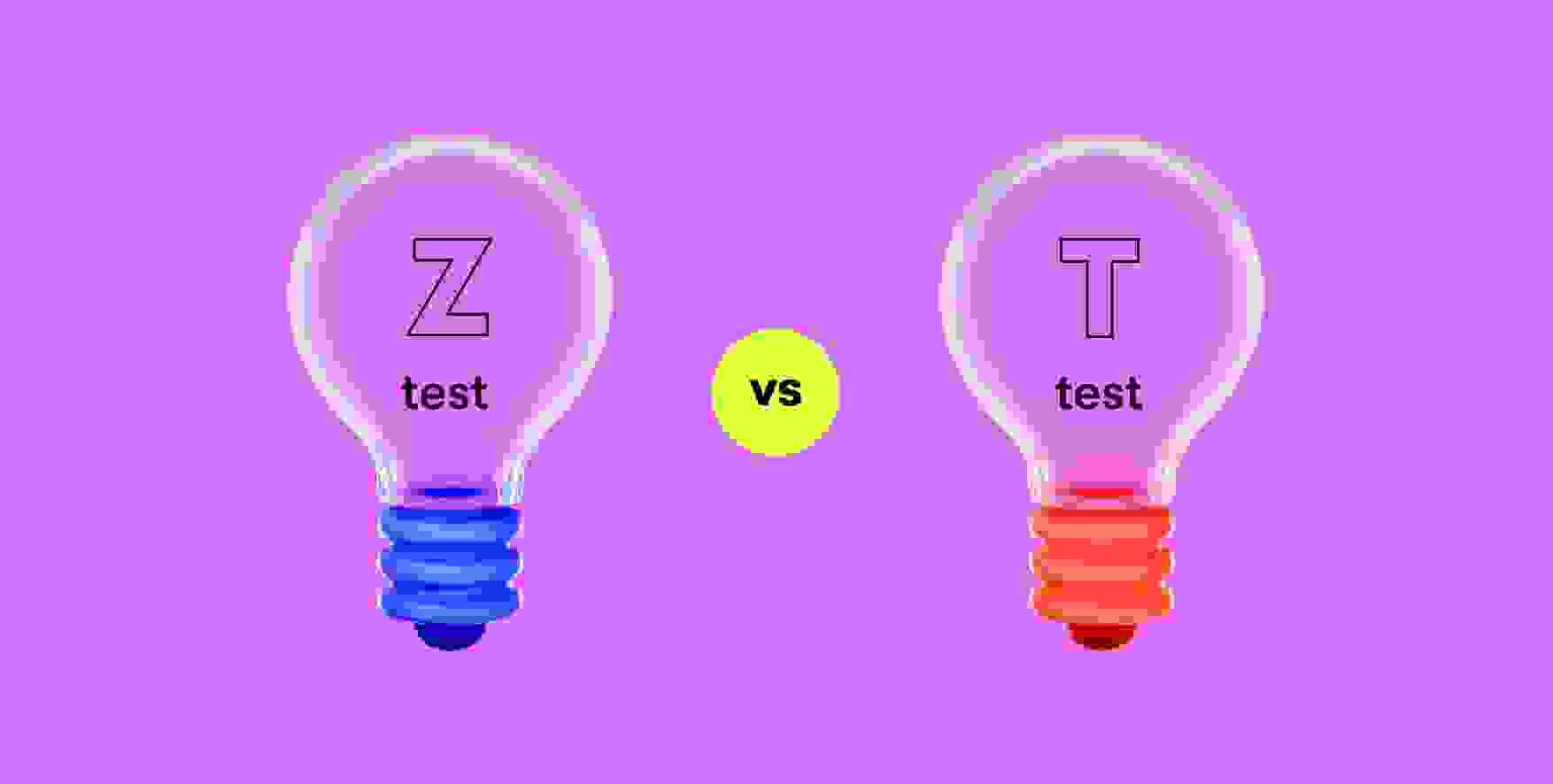 two light bulbs with inscriptions Z-test vs T-test