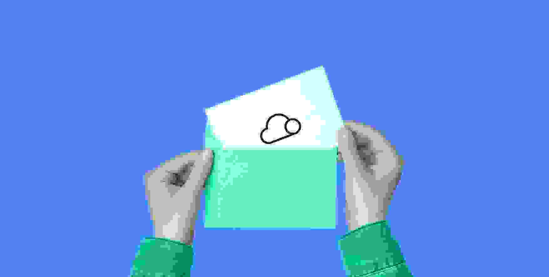 a sheet of paper with a cloud symbol in an envelope