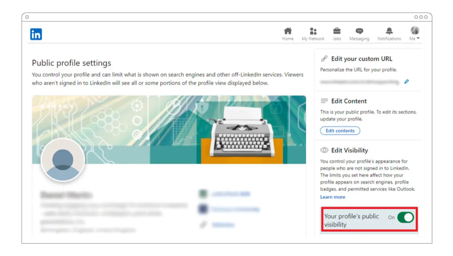 how to hide a LinkedIn profile: public profile visibility toggle