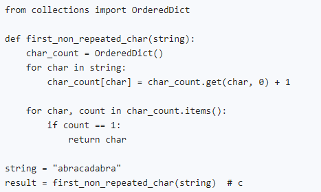 How would you find the first non-repeated character in a string