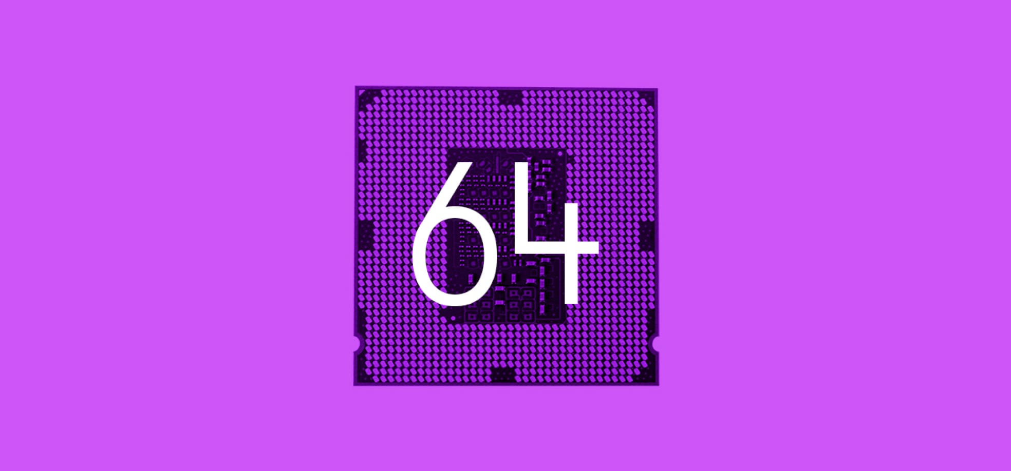 64-bit compatibility illustration on a purple background