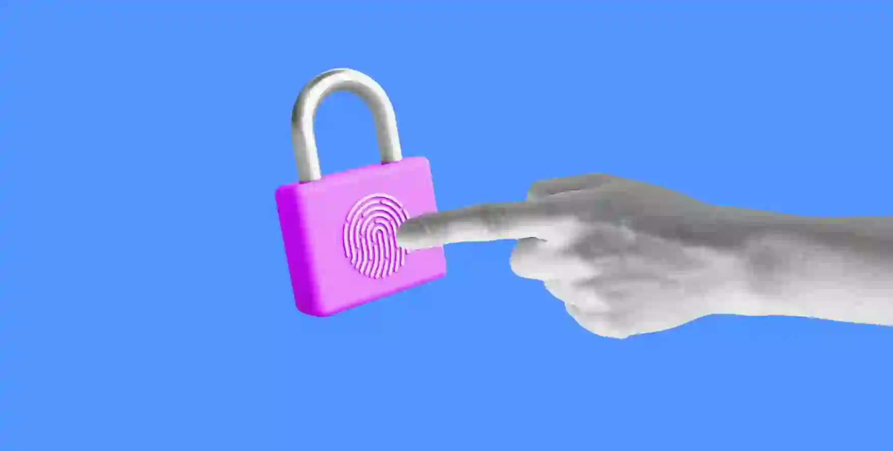 a finger presses a lock with a fingerprint symbol