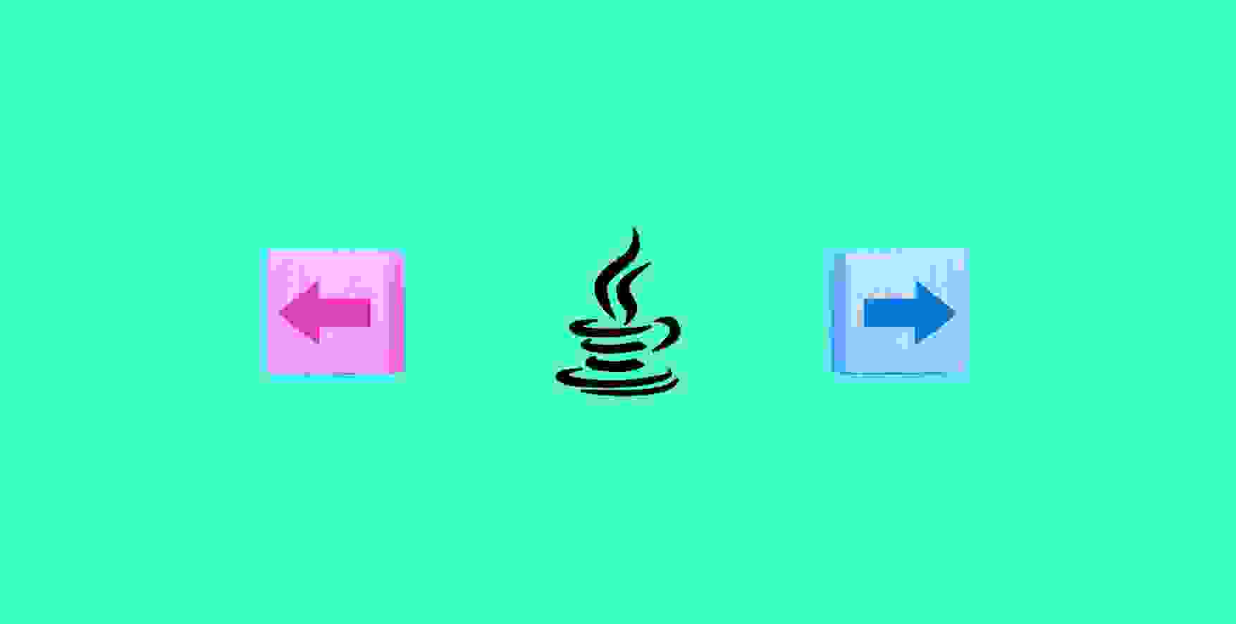 logo of Java and two direction symbols on green background