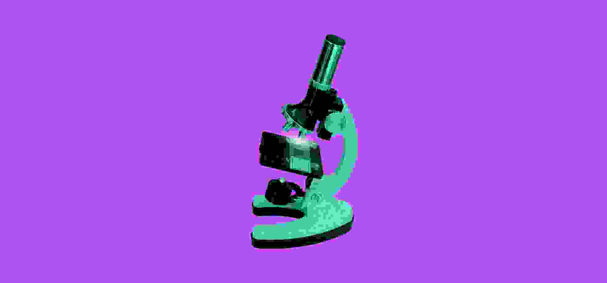 a green telescope illustration on a purple background representing software testing