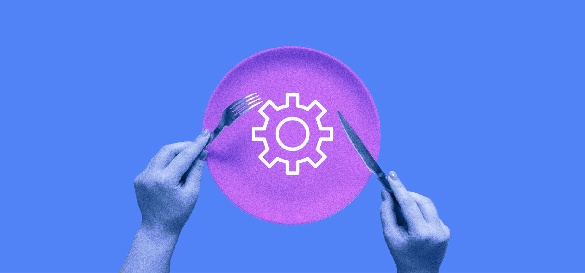 a gear icon on a plate illustration with a purple background