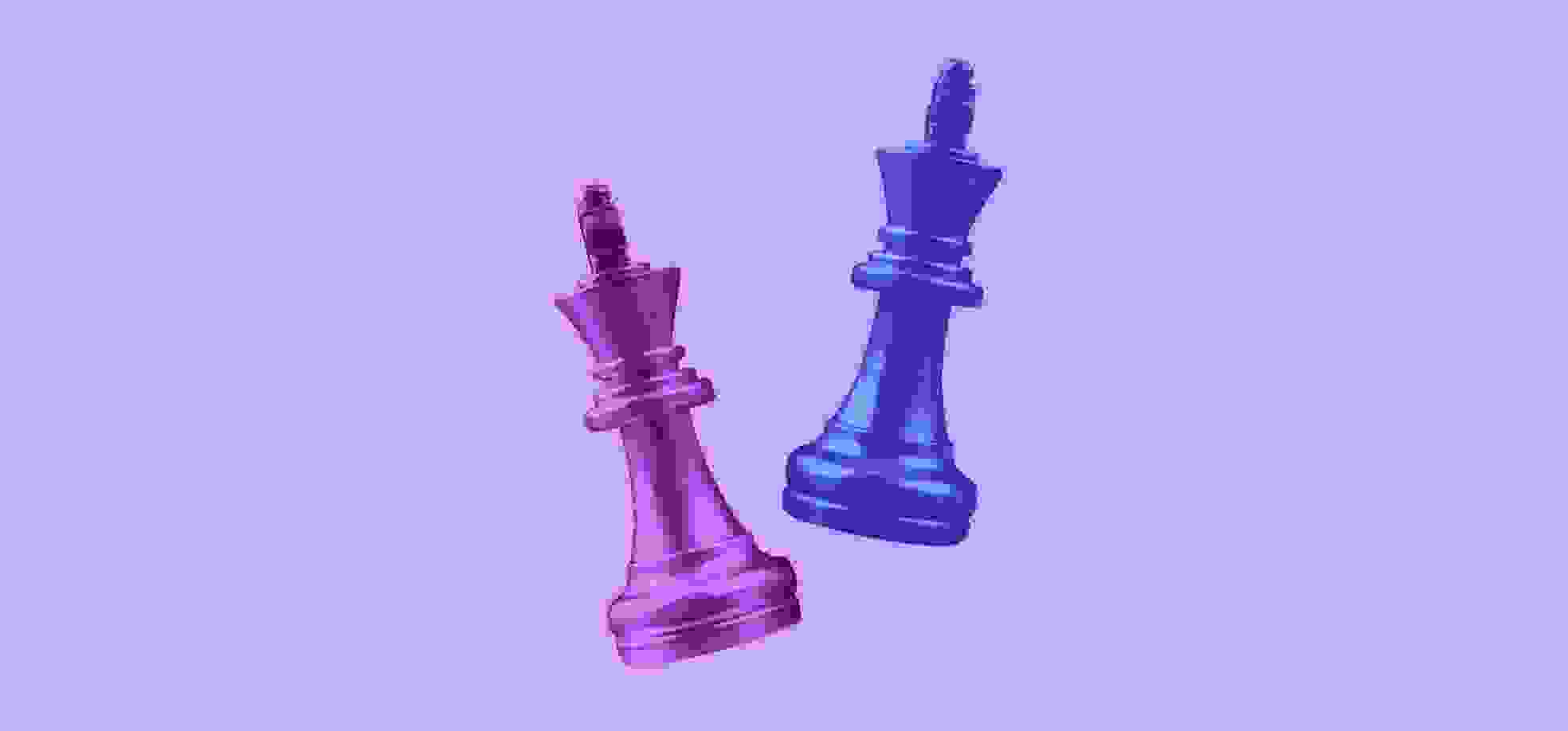 chess king and queen figure illustrations on a purple background