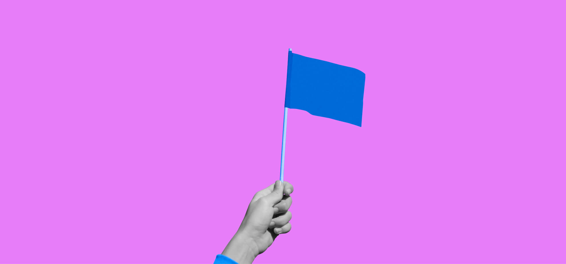 hand holding a blue flag