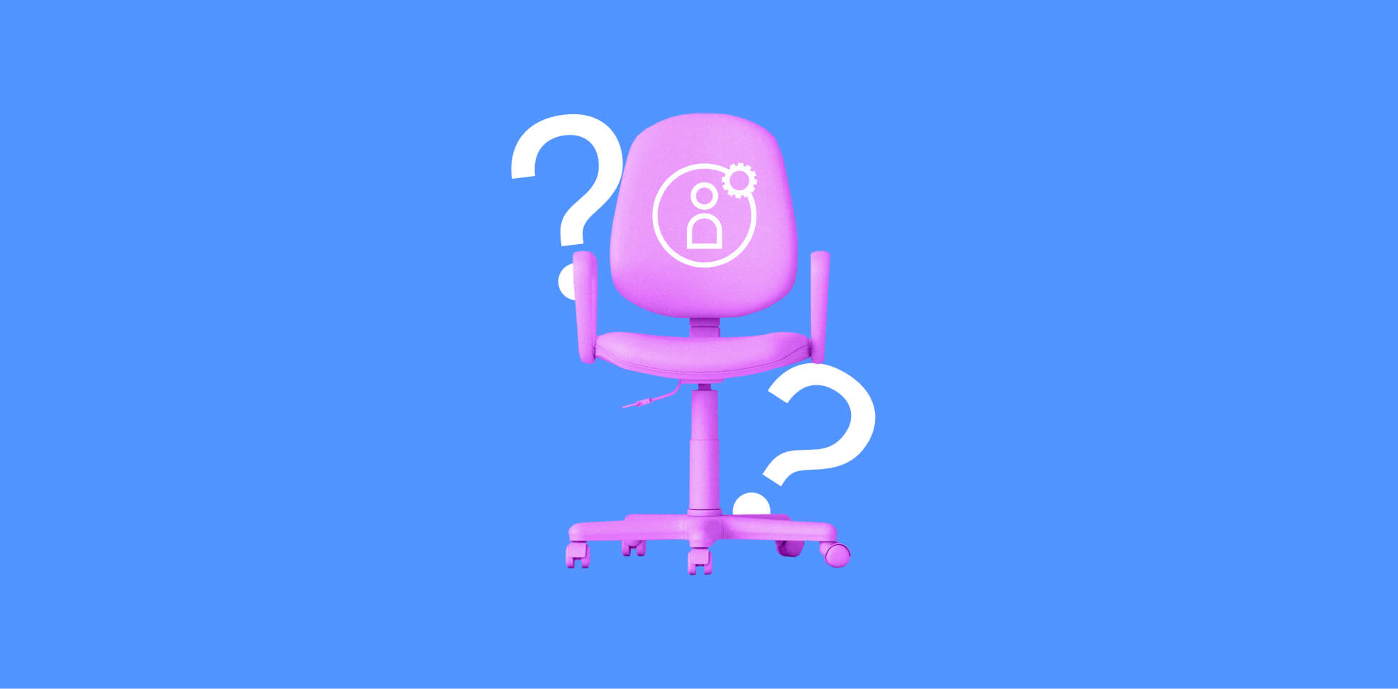 question marks on a chair on a blue background