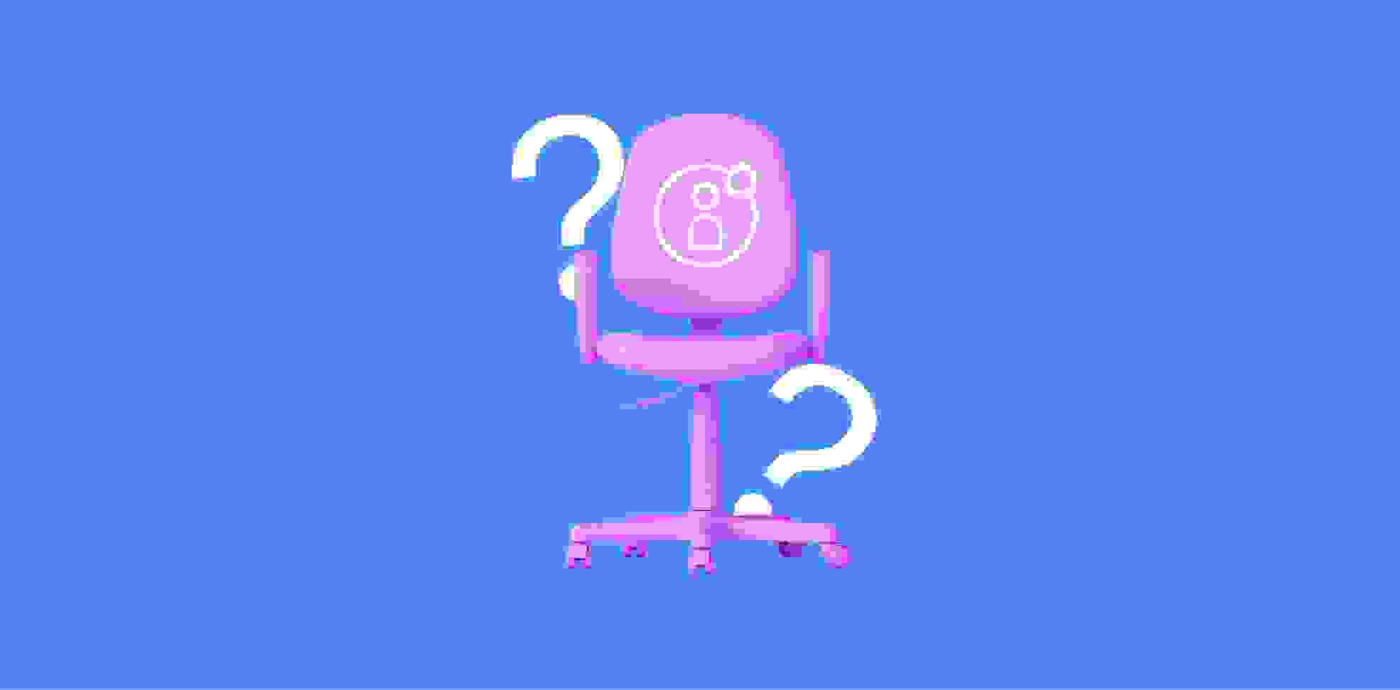 question marks on a chair on a blue background