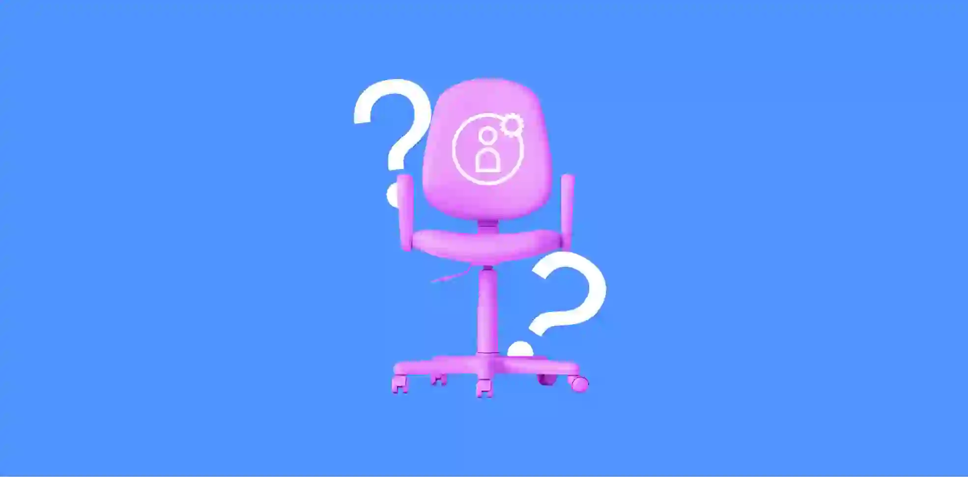 signos de interrogación en una silla de fondo azul