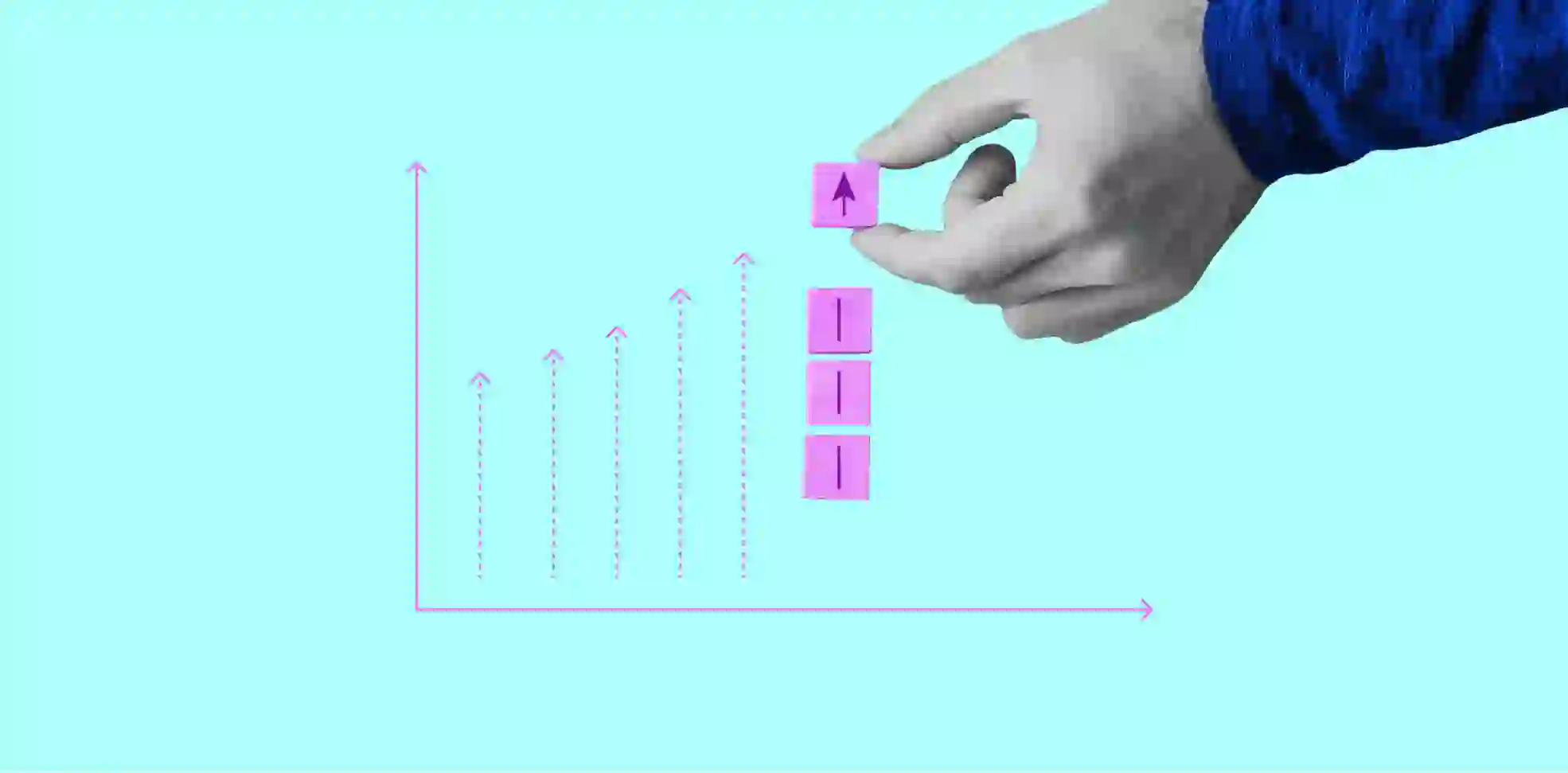 a hand moves an arrow on a chart with arrows