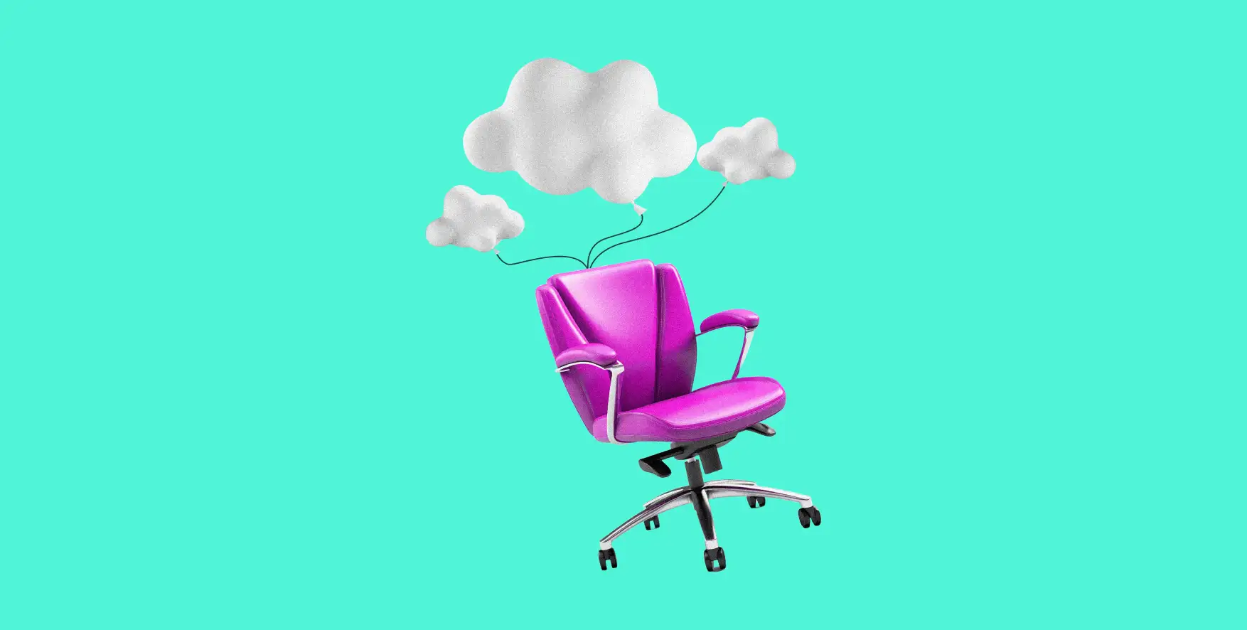 an office chair hanging on the clouds