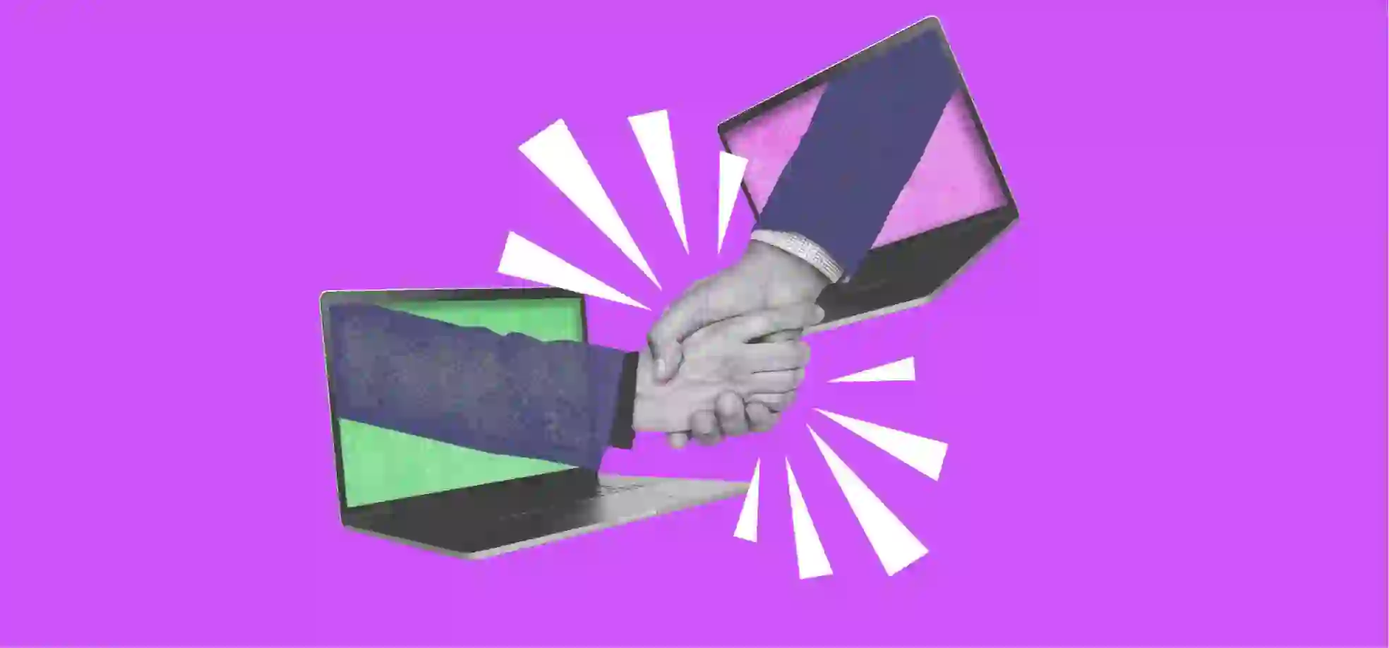 Handshake through laptops illustration