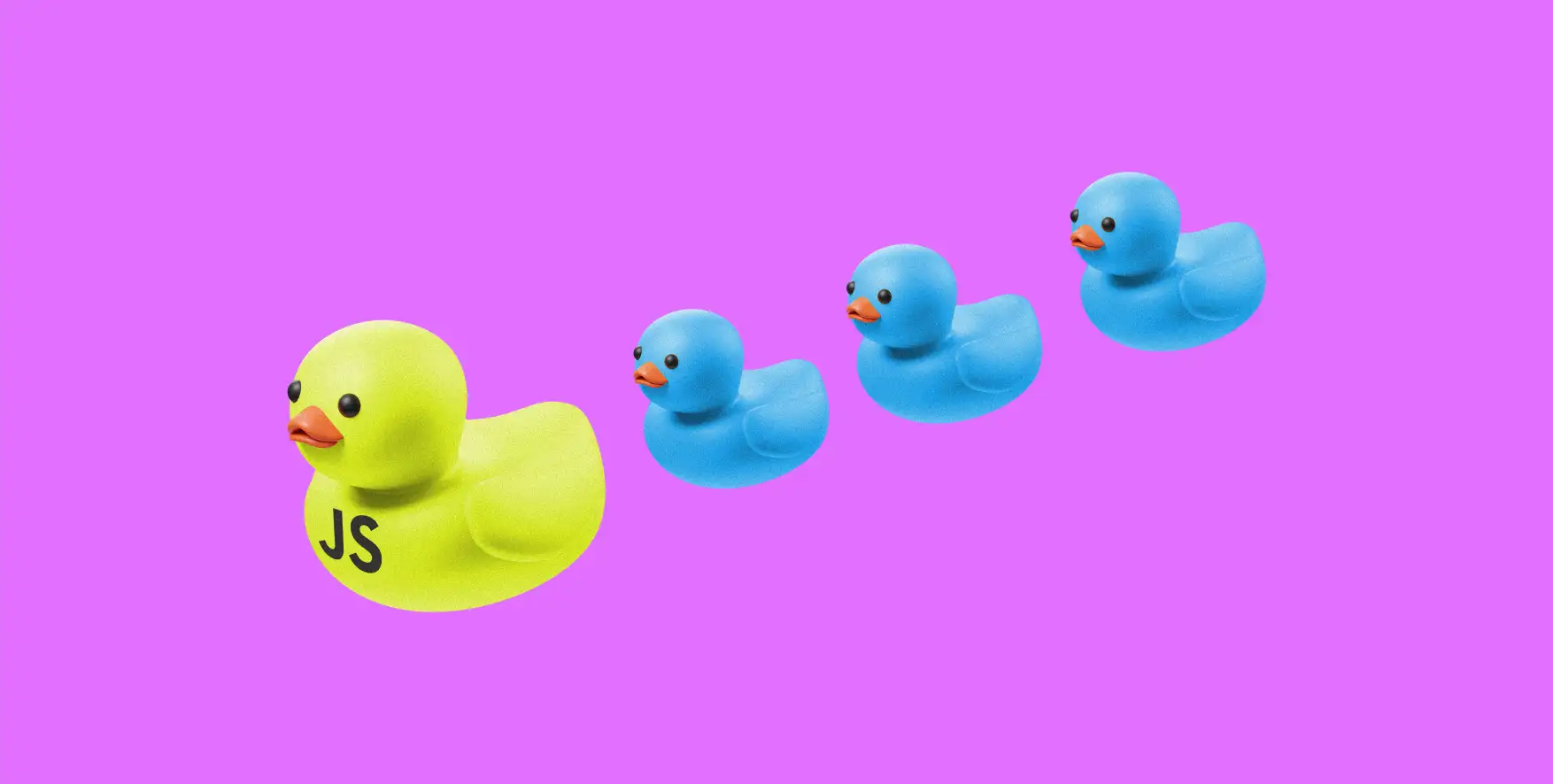 yellow duck with abbreviation JS and three blue ducklings