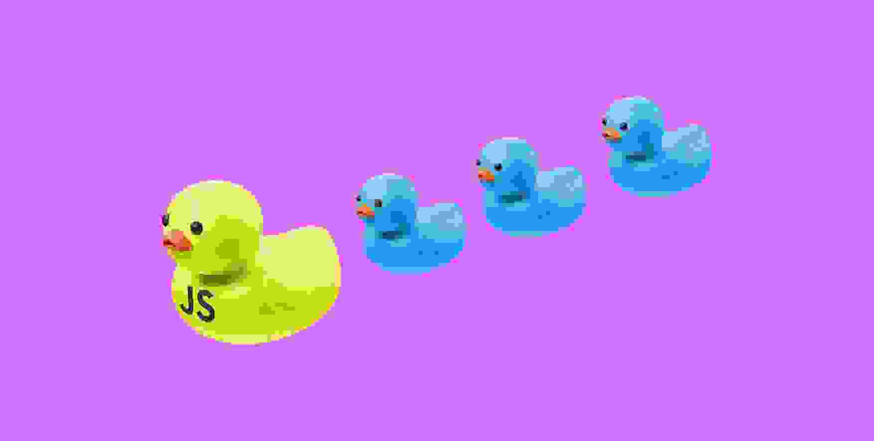 yellow duck with abbreviation JS and three blue ducklings