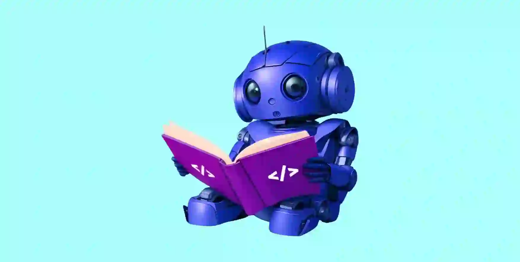 a robot reading a coding manual