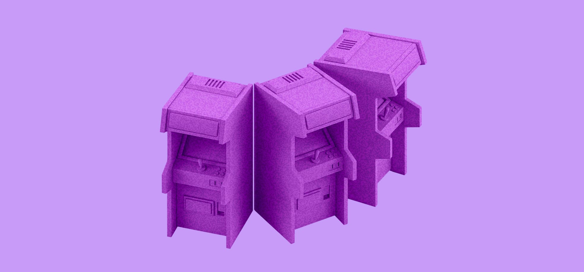 tree game machines illustration on a purple background