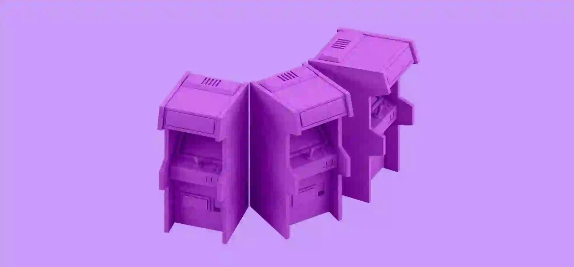 tree game machines illustration on a purple background