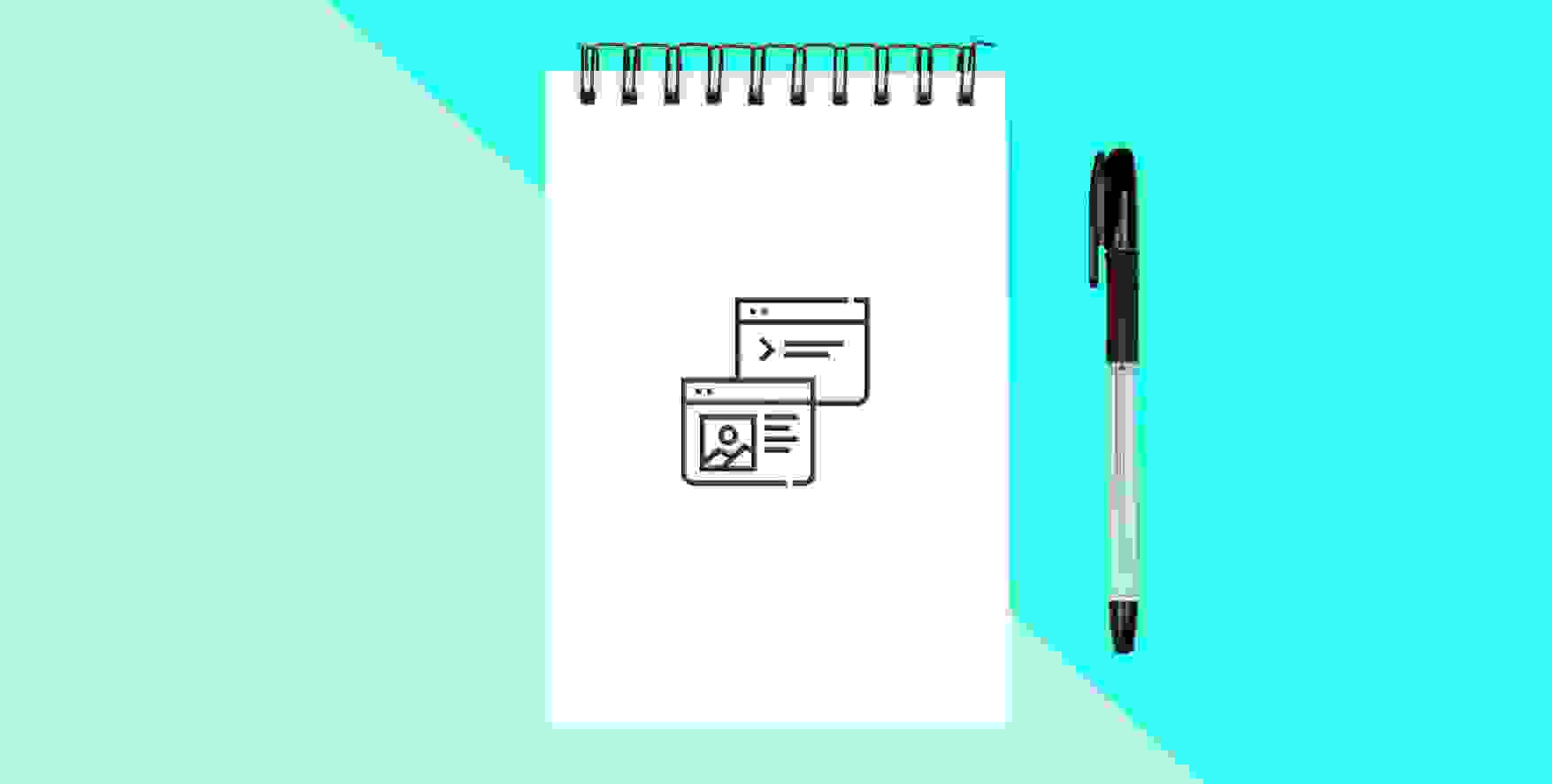 full-stack developer symbol on a piece of notepad