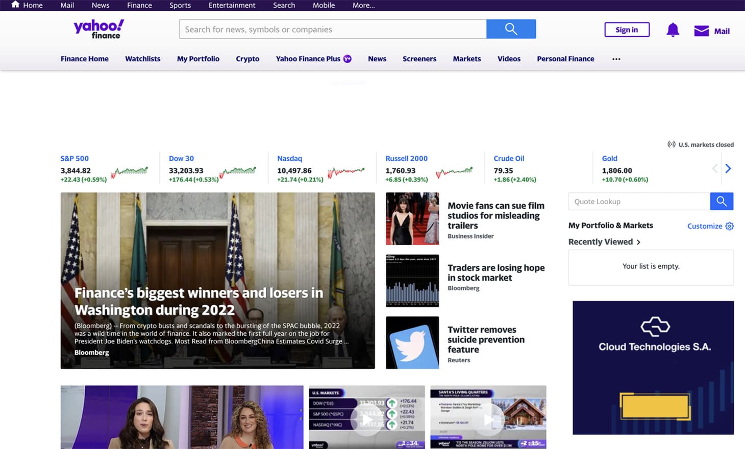 Yahoo search page screenshot