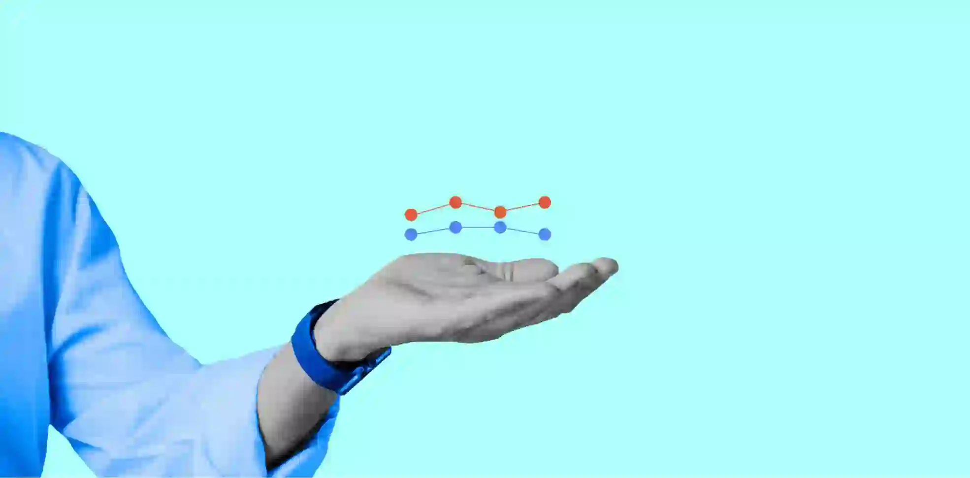 a man holds a graph of two lines in his palm