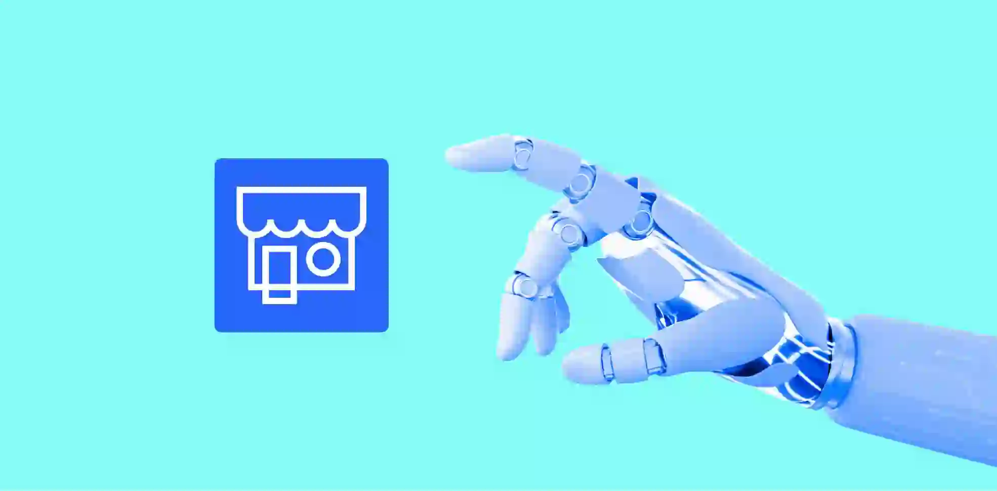 robot hand pointing to icon on green background
