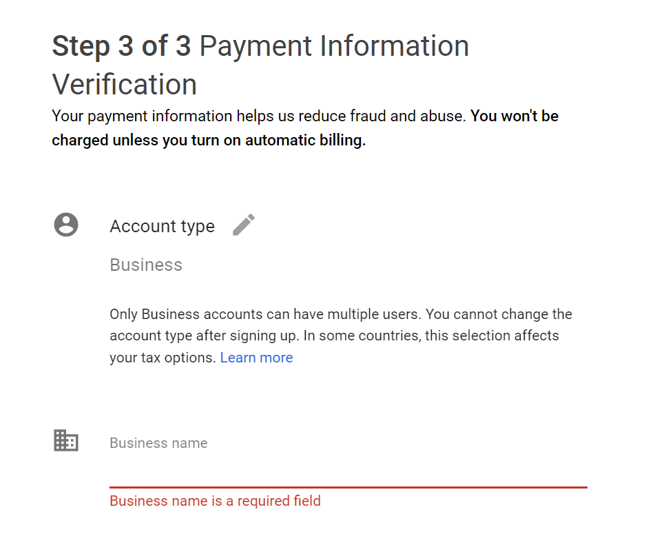 Step 3: payment information verification screenshot