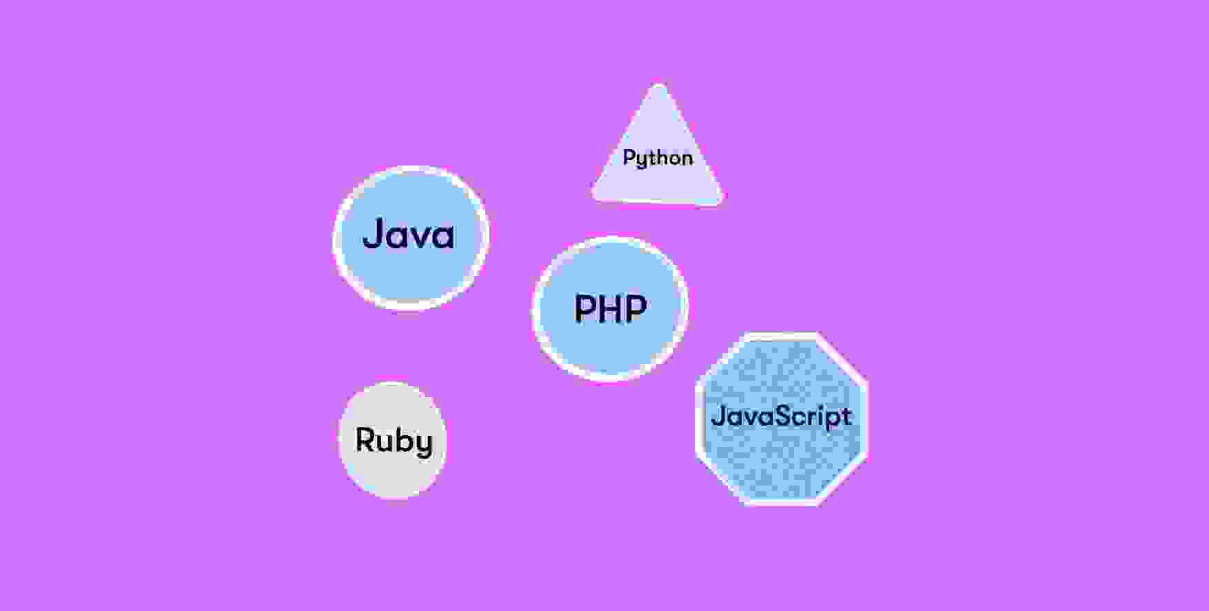 PHP and top 4 alternatives in geometric shapes on purple background