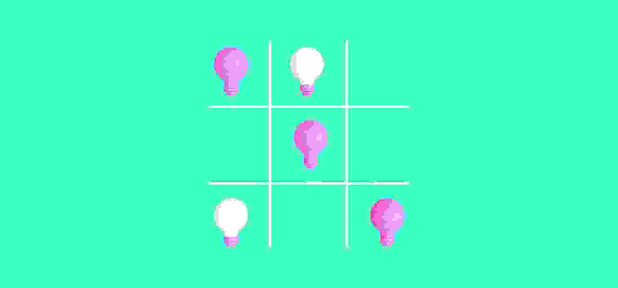 tik tak toe illustration with light bulbs on a green background