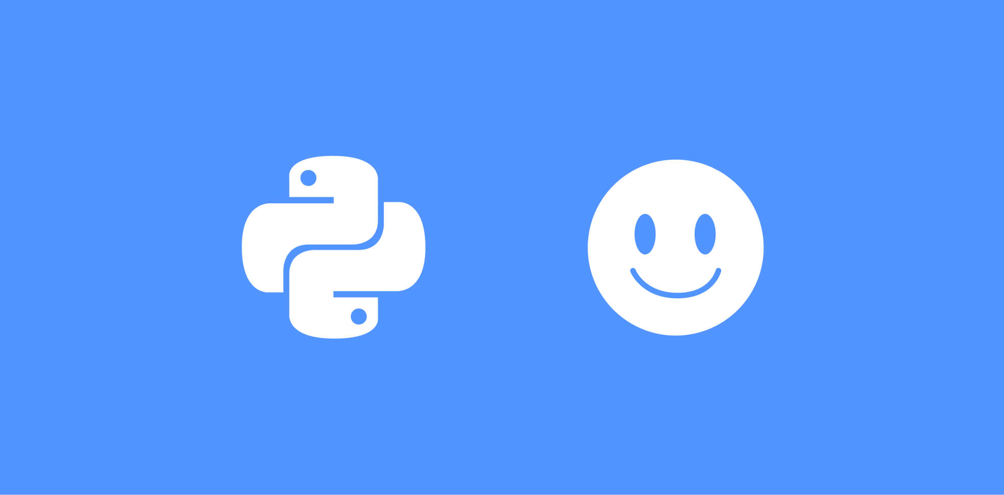 python program logo and smiling emoji on a blue background