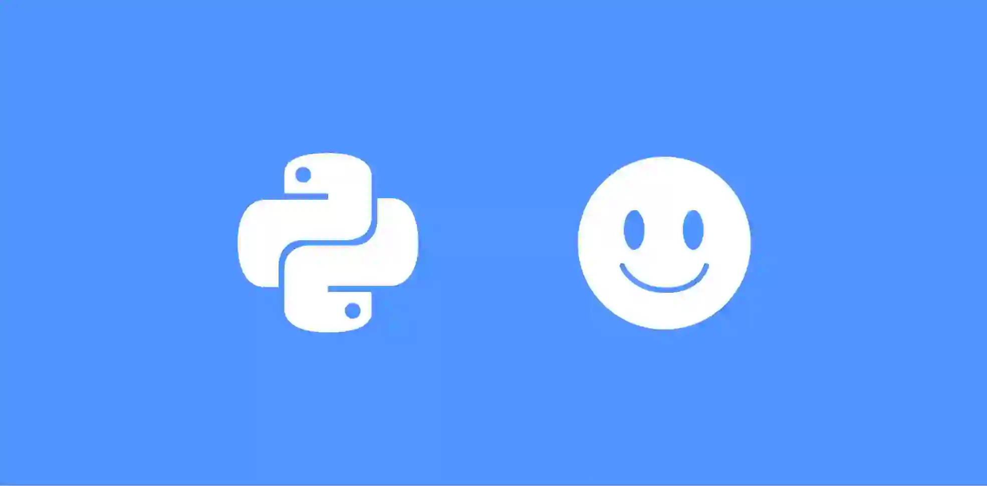 logo del programa python y emoji sonriente en un fondo azul