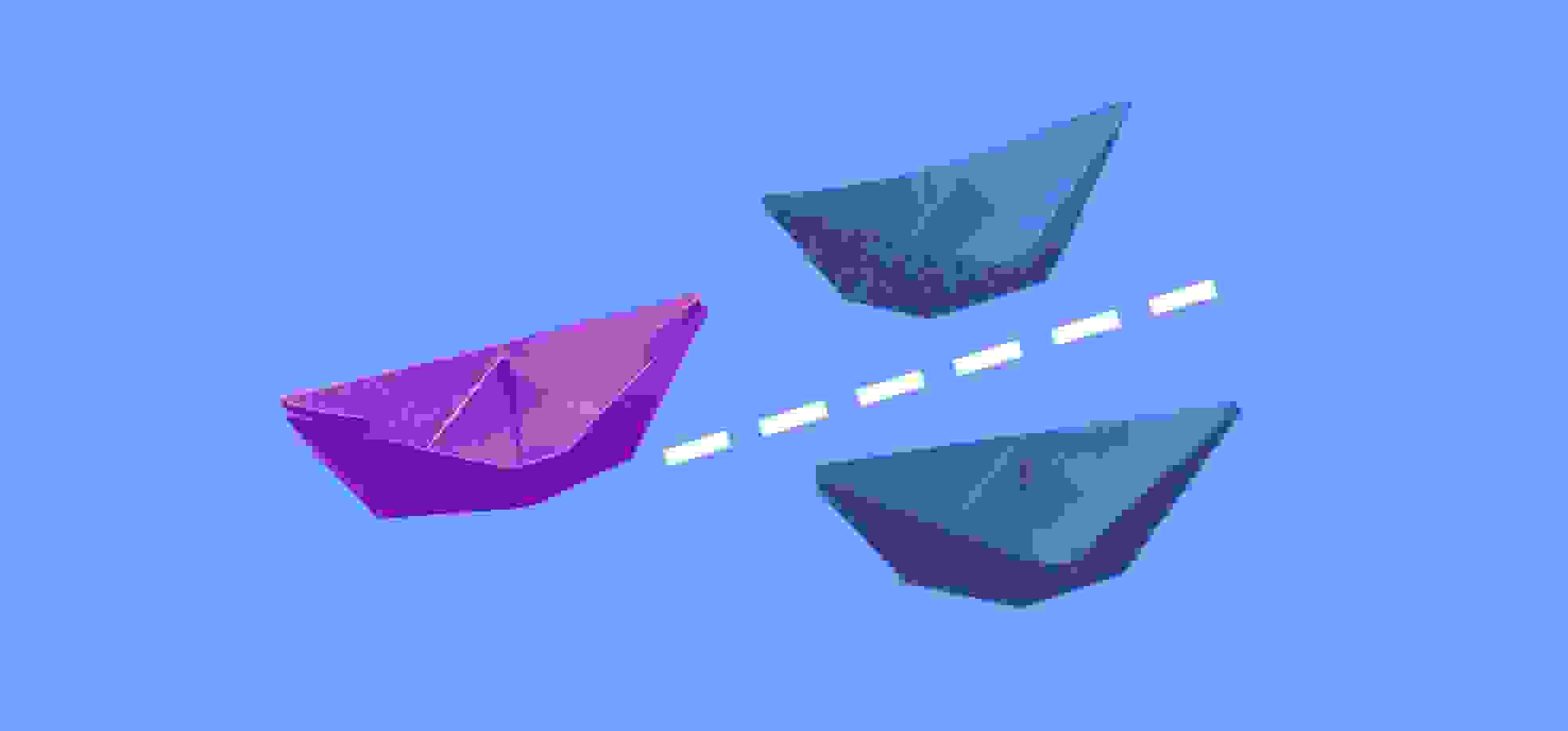 blue and purple paper boat illustration on a blue background