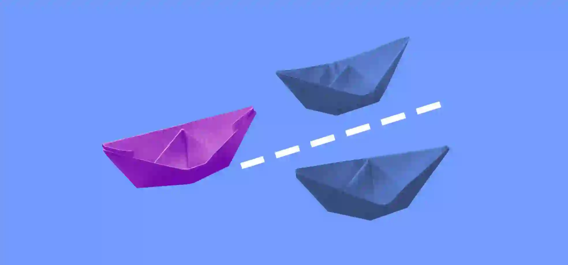 blue and purple paper boat illustration on a blue background