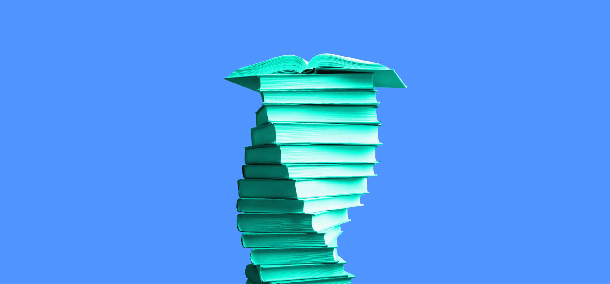 high stack of books