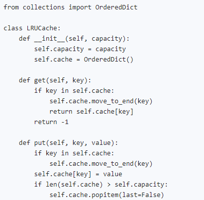 How would you implement a simple LRU cache in Python