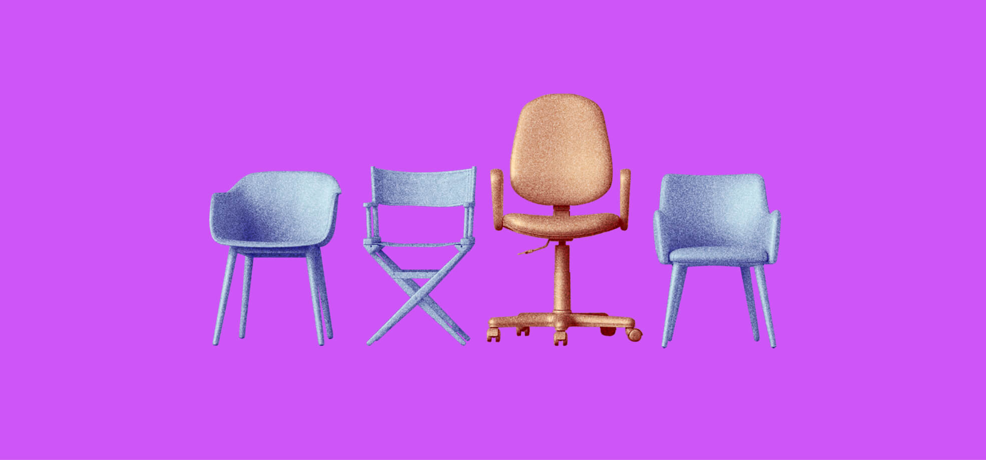 illustration of 4 office chairs on a purple background