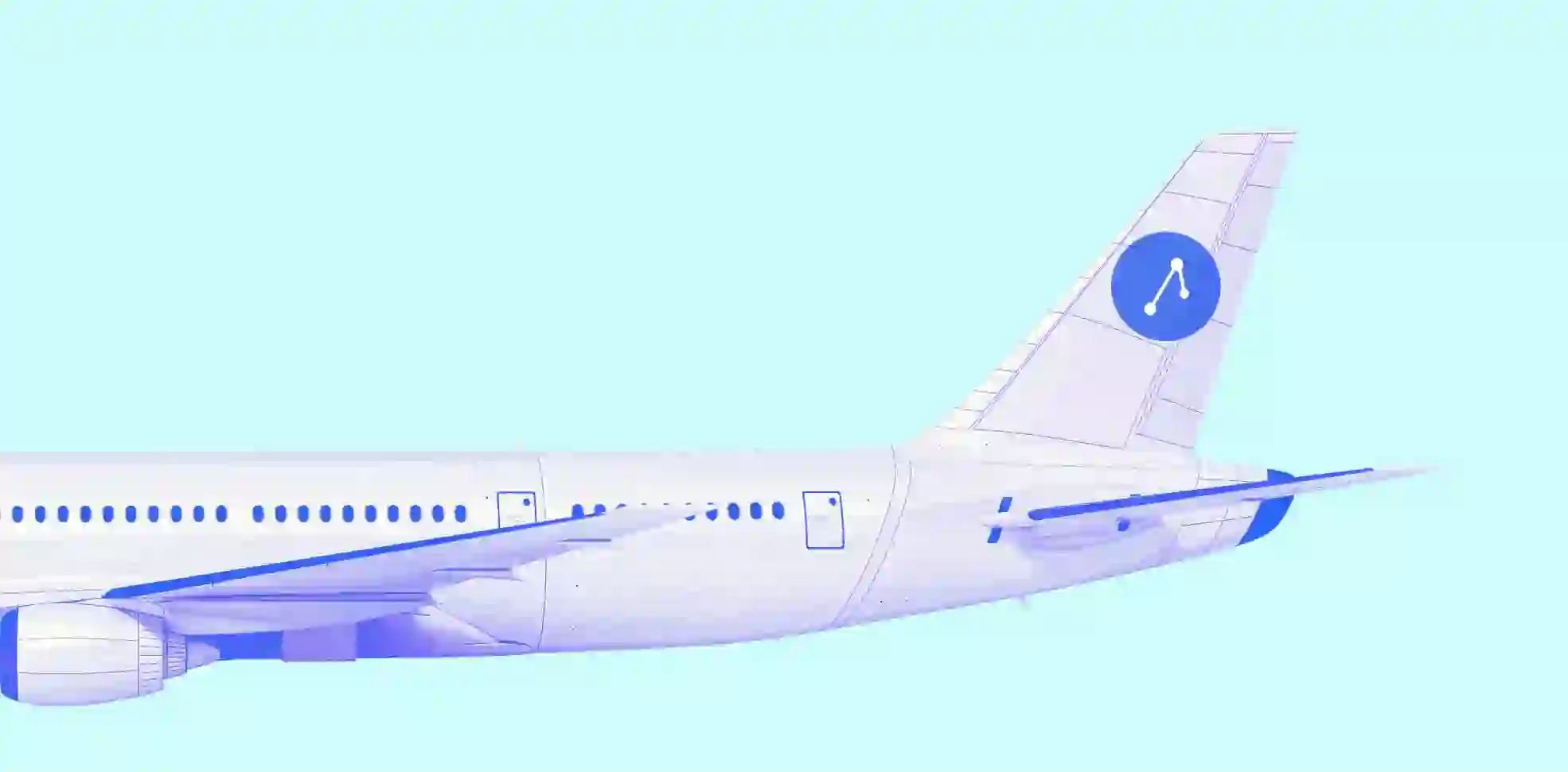 aircraft tail on blue background