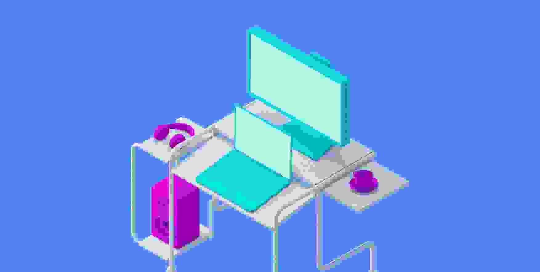 an illustration of a word desk with a laptop and a computer