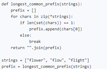 How would you find the longest common prefix of a list of strings