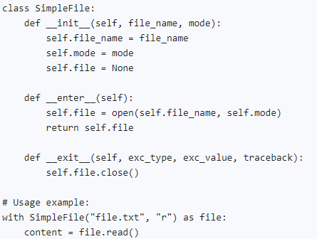 Simplified example of how the open context manager could be implemented internally