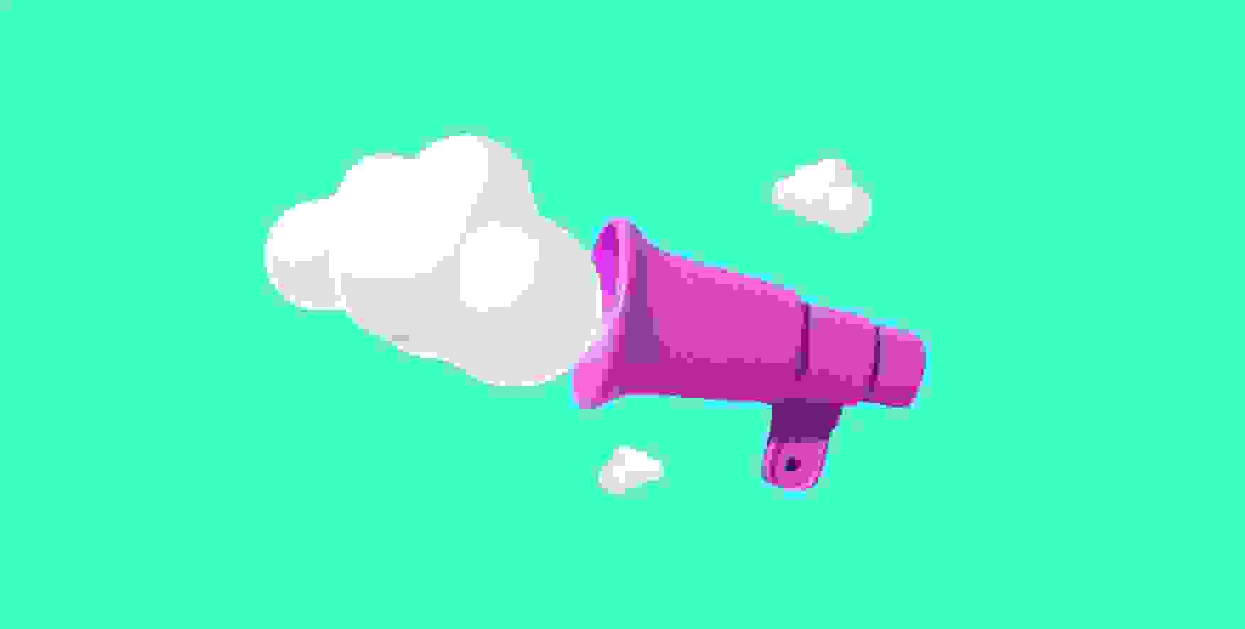 a cloud flies out of a megaphone