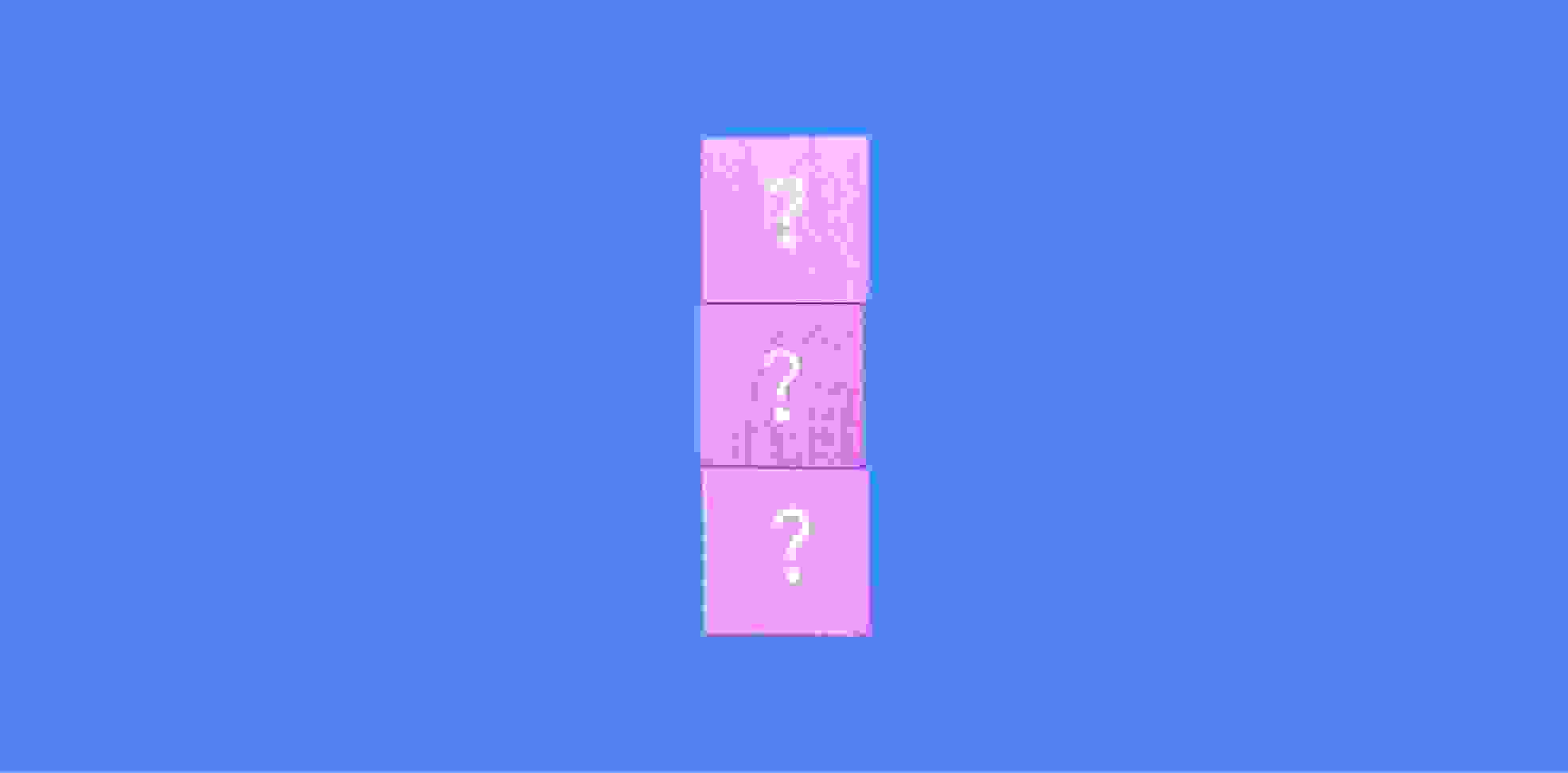 Tres cubos con signos de interrogación sobre un fondo azul.