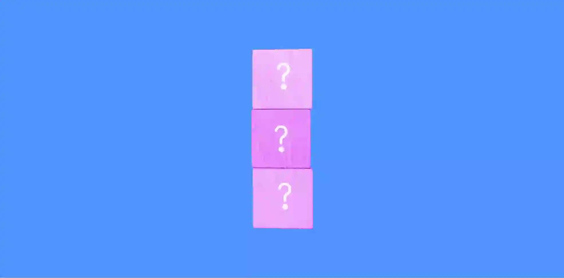 three cubes with question marks on a blue background