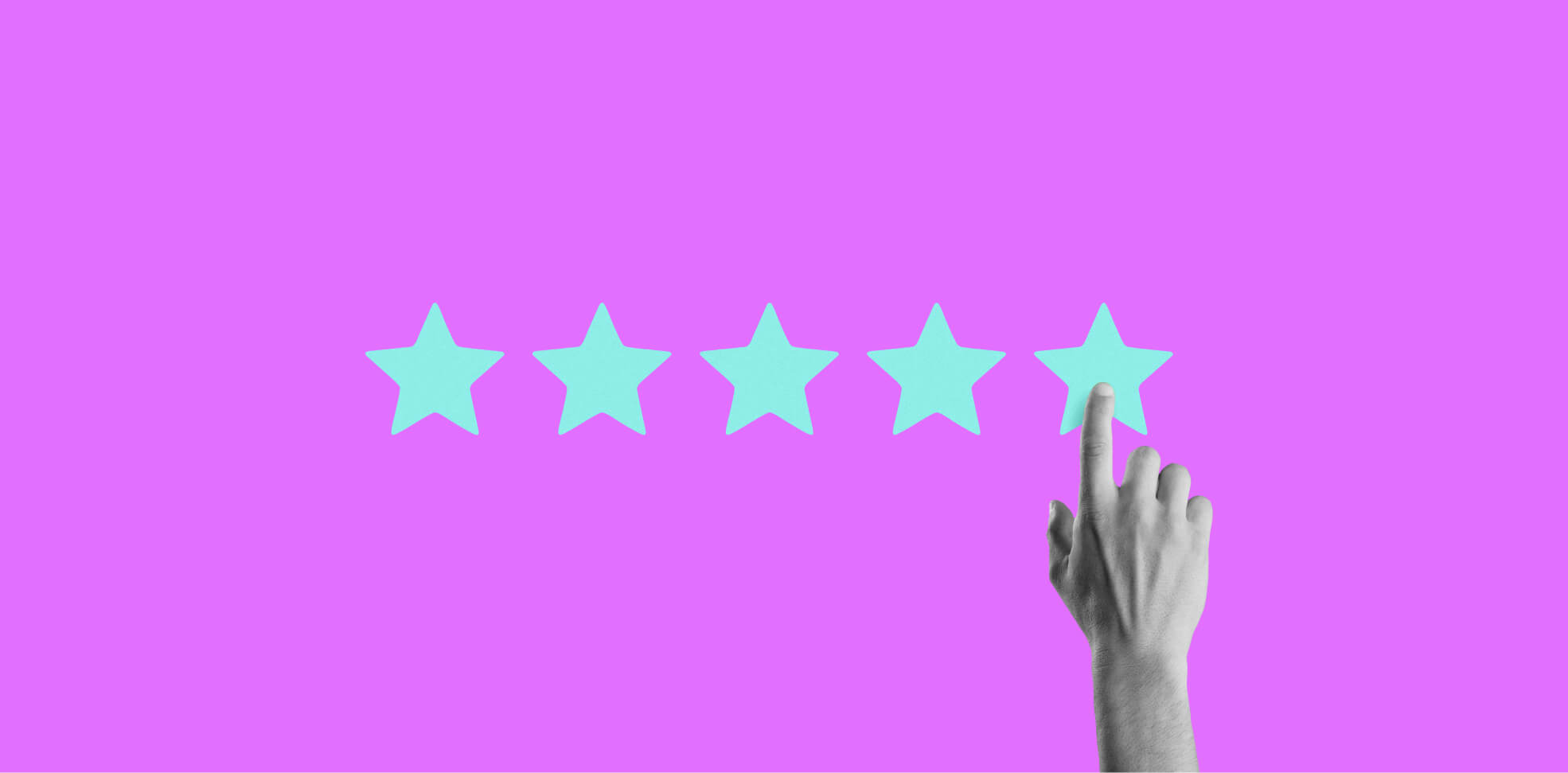 5 stars and a hand on purple background