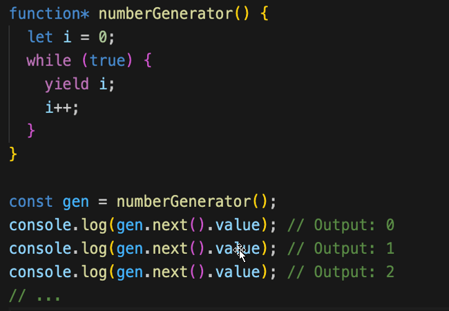 JavaScript generator function