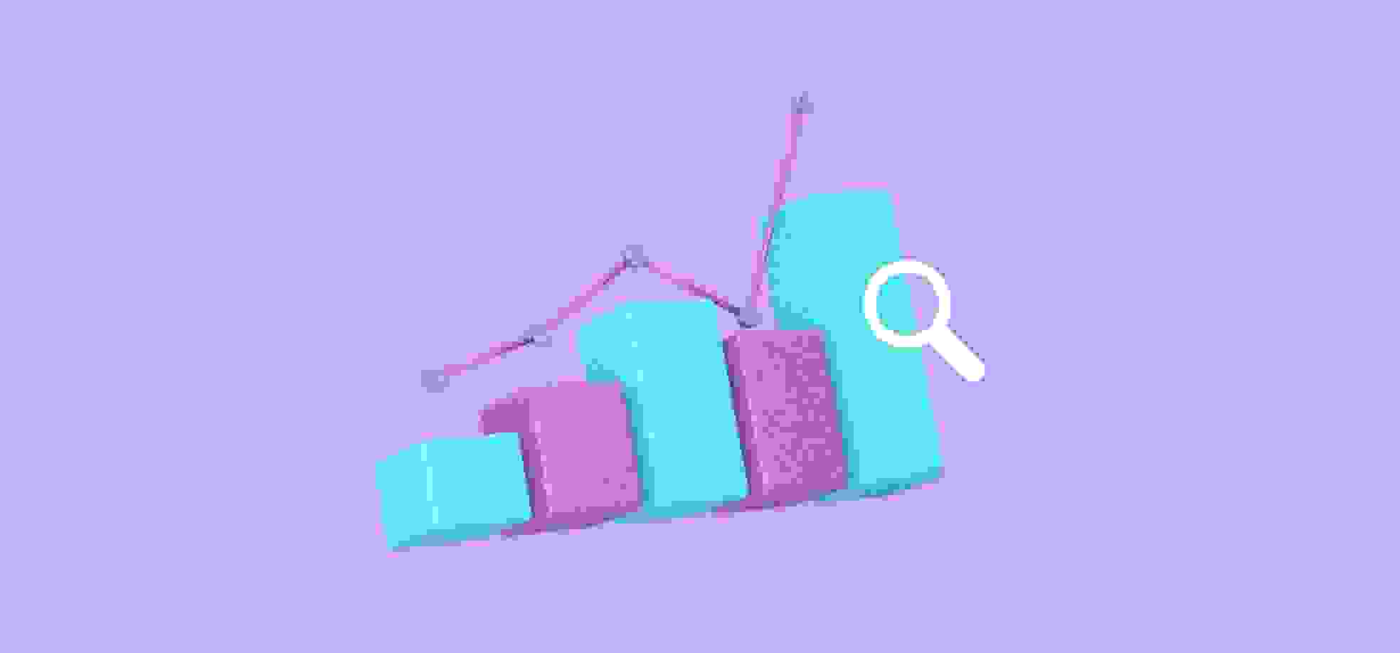 a 3D chart on a purple background illustration