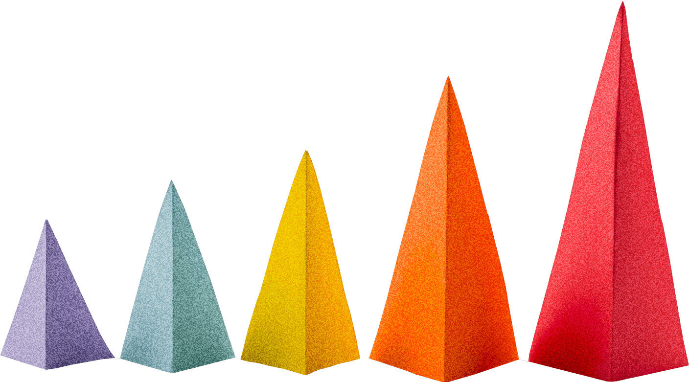 Five colorful pyramids illustration